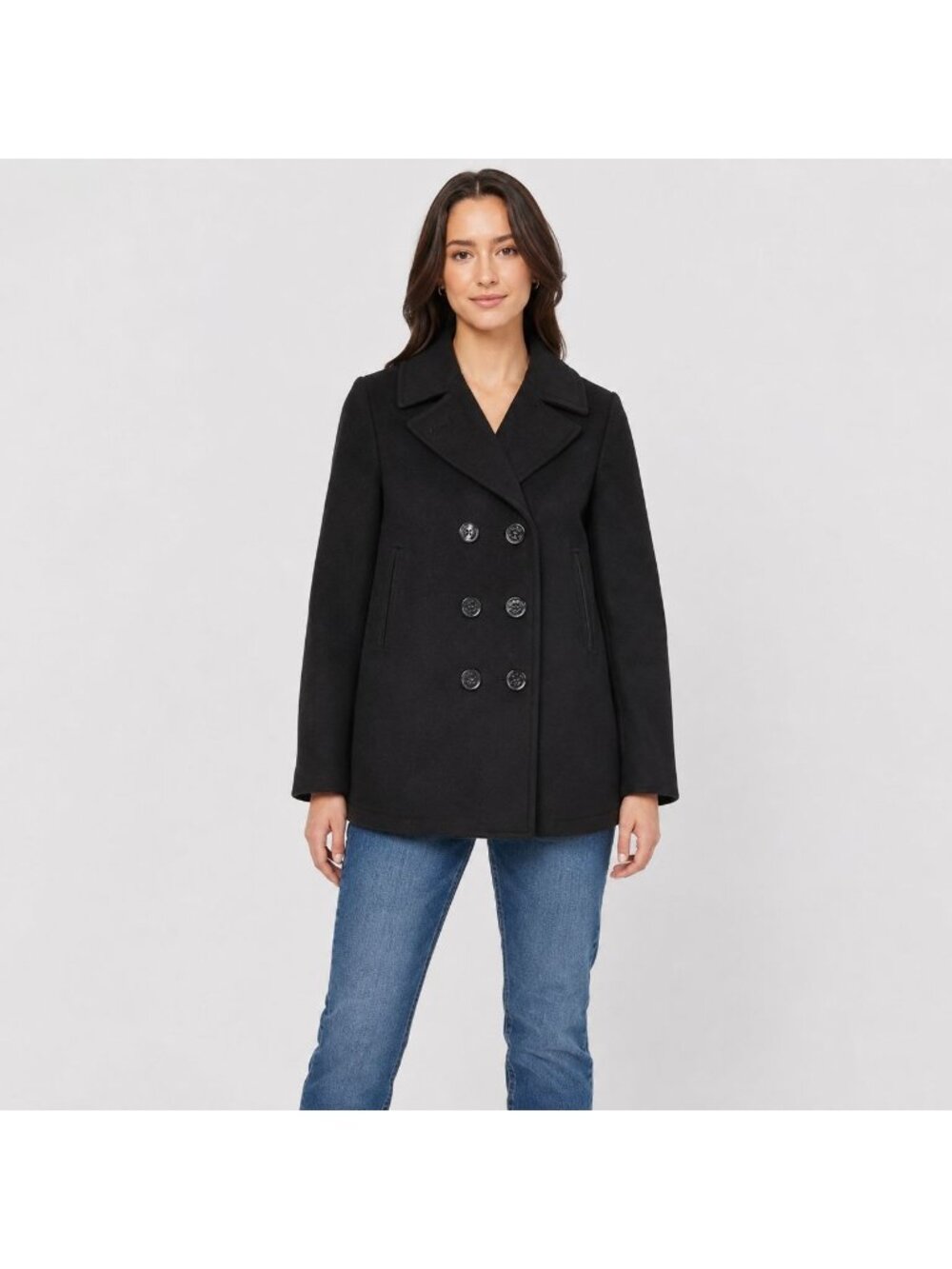 NWT $900 Sterlingwear Anchor Collection Wool Double Breasted Pea Coat Black Size